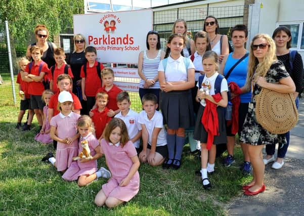 Parents and pupils outside Parklands Community School