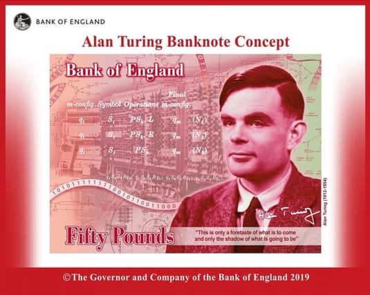 A Bank of England mock-up of the new £50 note featuring Alan Turing. Photograph: Bank of England.