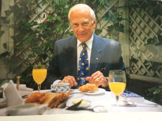 Astronaut Buzz Aldrin pictured at breakfast with Haywards Heath journalist Arnie Wilson SUS-190715-170616001