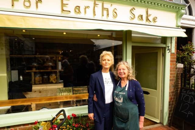 Jenny Seagrove with Vanessa Ford-Robbins at the opening of For Earth's Sake in Cranleigh. Credit: Richard Leighton Hammond SUS-190723-104910001