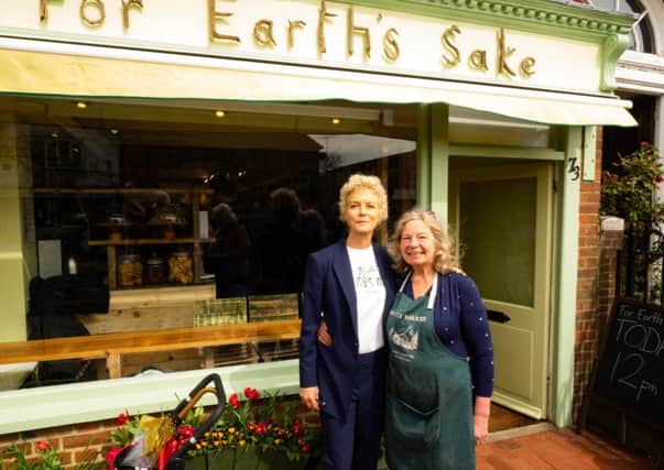 Jenny Seagrove with Vanessa Ford-Robbins at the opening of For Earth's Sake in Cranleigh. Credit: Richard Leighton Hammond SUS-190723-104910001