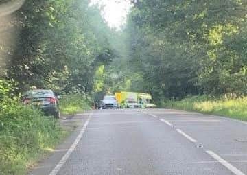 Emergency services at the scene of the collision at Balcombe this morning (July 16)