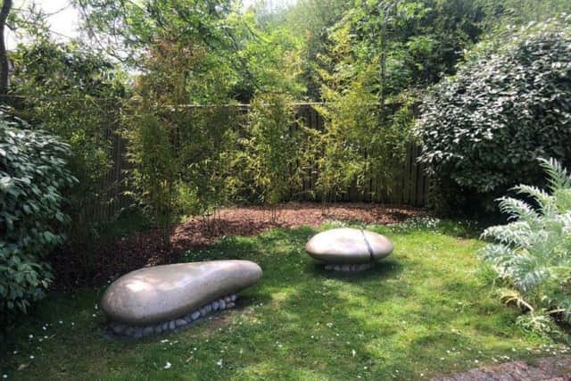 The stone seats in the garden