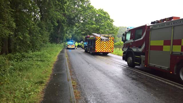 Scene of the crash on sthe A283 at Cootham. Photo: Eddie Mitchell SUS-190719-161300001