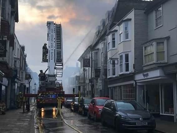 Fire crews at The George in Rye hotel this morning. Picture: Megan Wright