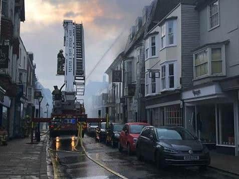 Fire crews outside the hotel in Rye. Picture: Megan Wright