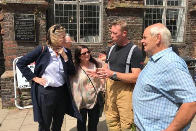 Amber Rudd in Rye this morning following the devastating blaze at The George in Rye hotel. Picture: Twitter