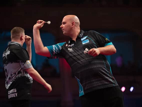 Rob Cross during his victory in Blackpool. Picture by Lawrence Lustig/PDC