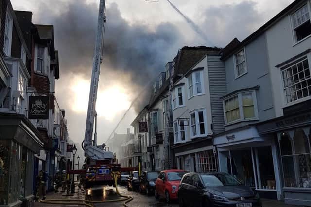The George in Rye hotel on fire on Saturday. Picture: Elaine Thomas
