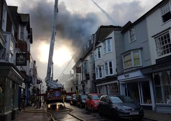 The George in Rye hotel on fire on Saturday. Picture: Elaine Thomas