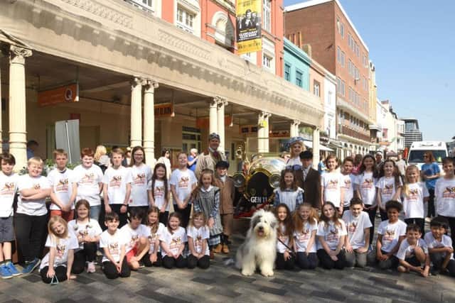The cast of Chitty Chitty Bang Bang outside the Theatre Royal Brighton Miles Davies