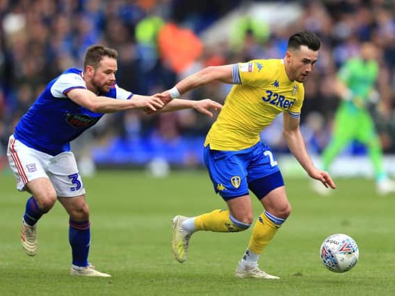 Jack Harrison of Leeds United and Alan Judge of Ipswich Town compete for the ball (Photo by Stephen Pond/Getty Images)