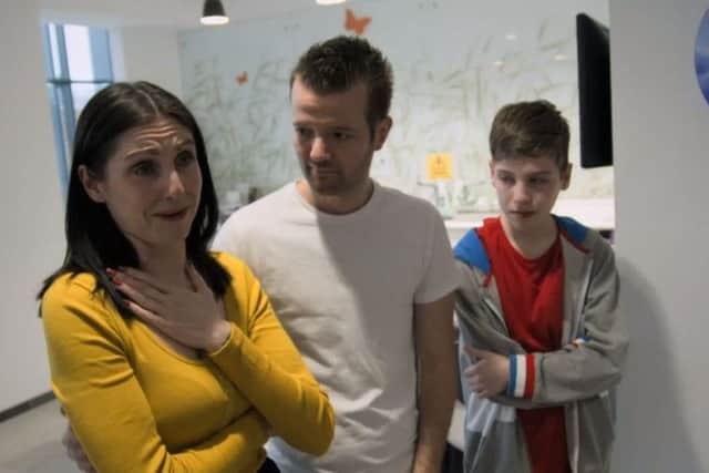 Mason's mum Cally says an emotional thank you to the team at The Christie Hospital in Manchester. Picture: BBC Horizon