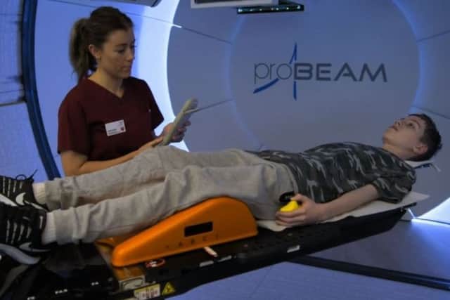 Mason Kettley finishing his first of 28 proton beam therapy treatments. Picture: BBC Horizon
