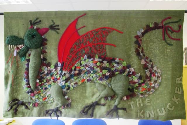 The knucker dragon created by the knitting and crochet group at Lancing and Sompting U3A
