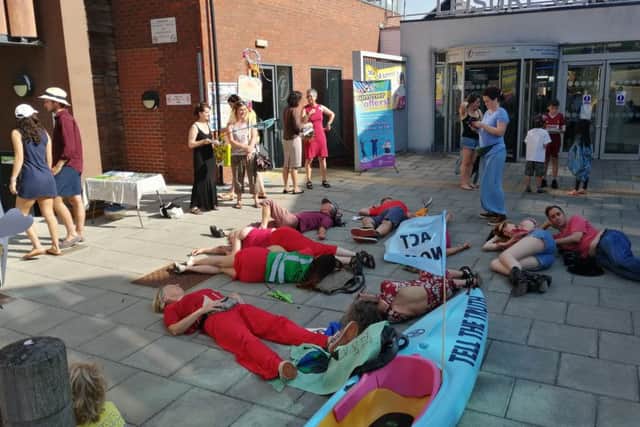 Campaigners take part in a 'die-in' before Wednesday's Wealden District Council meeting