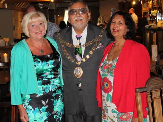 Sue Quinn and the mayor of Crawley, Cllr Raj Sharma and the Lady Mayoress, Bhavna Sharma