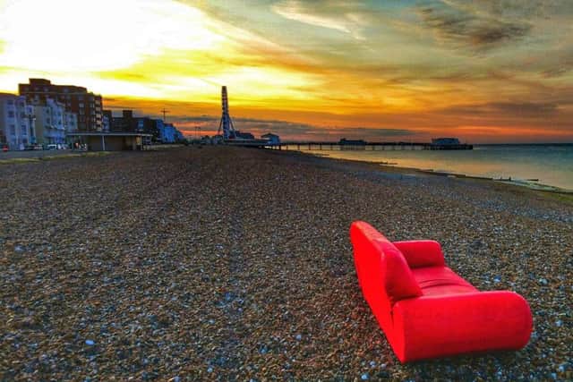 The red sofa appeared on Worthing Beach over the weekend. Picture: David Russell