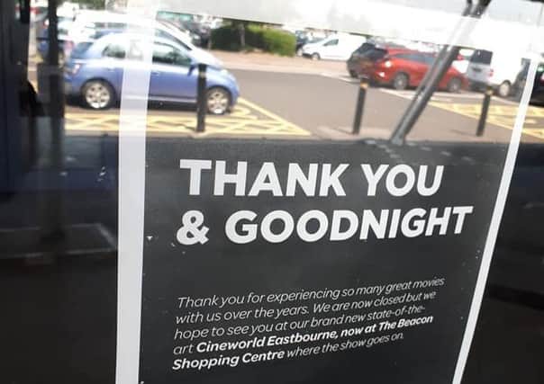 A sign in the window of the old Cineworld at Eastbourne Sovereign Harbour, saying 'thank you and goodnight' SUS-190725-161659001