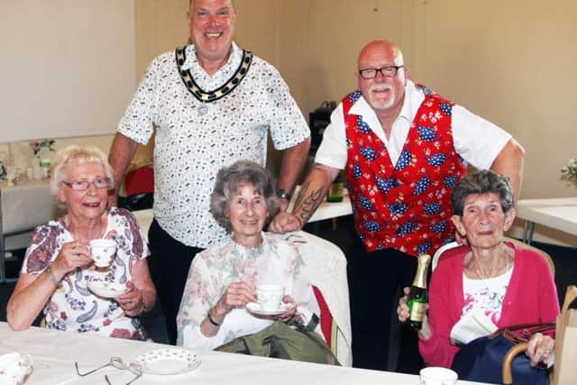 DM1975153a.jpg. Mayor celebrates 90th anniversary of Bognor getting the 'Regis' suffix. Mayor Phil Woodall right, and consort Steve Hearn with from left, Betty Edmonds, Molly Myers and Eileen Law. Photo by Derek Martin Photography.