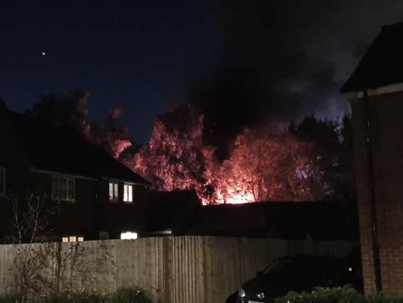 Flames leap from the blaze at Water Lane, Storrington. Photo: Lee Bliss SUS-190108-094425001