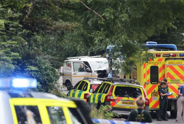 Emergency services at the scene of the bus crash in Crawley today: Photo: Eddie Mitchell SUS-190108-154309001
