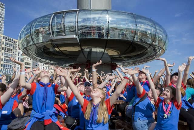 More than 250 girl guides from over 10 countries visited British Airways i360 this week.  Pic by David McHugh / Brighton Pictures