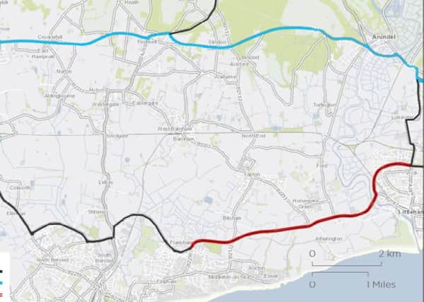 Transport for South East is proposing improvements to the A259 between Bognor Regis and Littlehampton (marked in red)