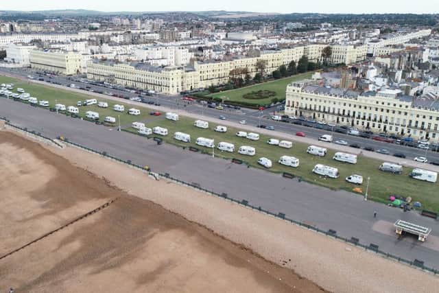 Travellers on Hove Lawns over the weekend. Picture: Eddie Mitchell