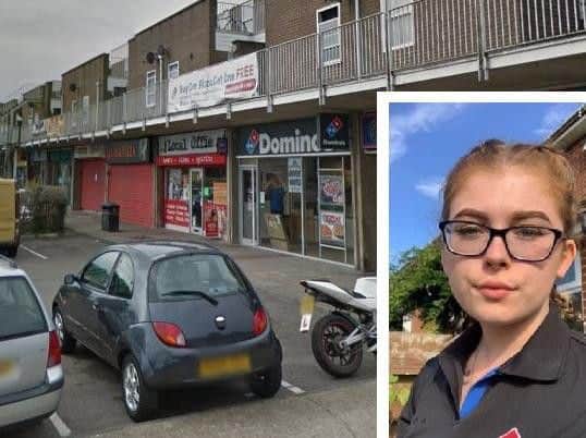 The Domino's in Wick. Inset: Sarah Jane Critchley