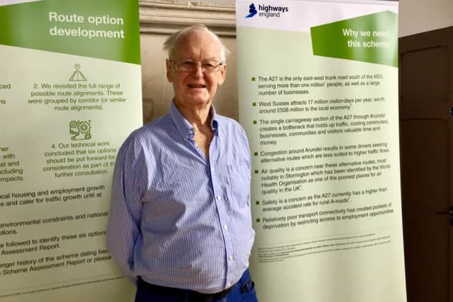 Derek Waller, vice-chairman of OneArundel, a bypass support group, at the launch of the public consultation of the Arundel Bypass, where six new routes have been proposed