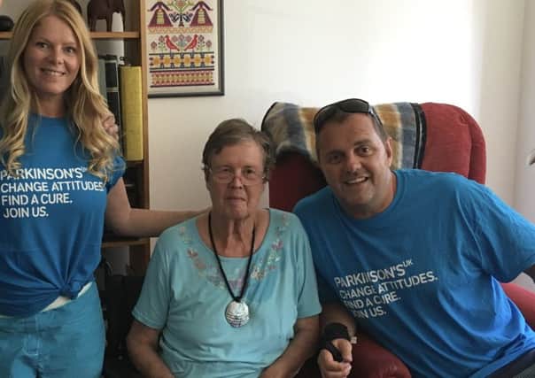 Andy Peck with his mum, Gill Cornaby, and his wife Rachel Peck
