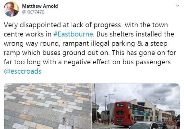 Matthew Arnold criticised the "lack of progress" with the town centre scheme on Twitter