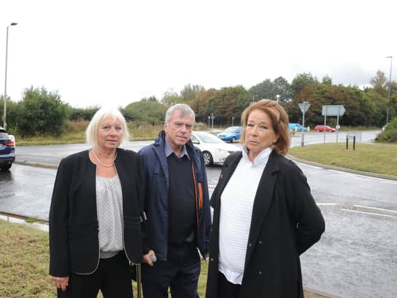(Left to right) Jacky Pendleton, Arun district and Middleton-on-Sea parish councillor, with Pamela Godrey and Terry Tindall from Elmer Sands residents group. Photo: Kate Shemilt. ks190498-4