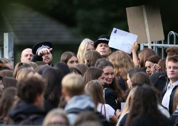 Students staging a protest outside Priory School in Lewes earlier this month