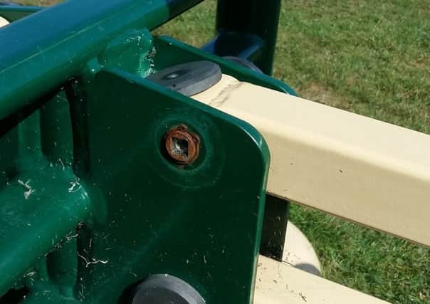 Park equipment had been deliberately damaged in a way that "appears to have been intended to cause injury"