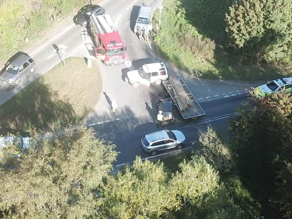 An aerial shot of the collision. Photo by Ian Phillips