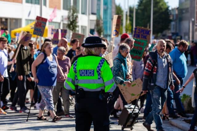 Protesters in Eastbourne as part of the Global Climate Strike  Credit: SEUK News/Alamy Live News. (Photo by Pete Abel)