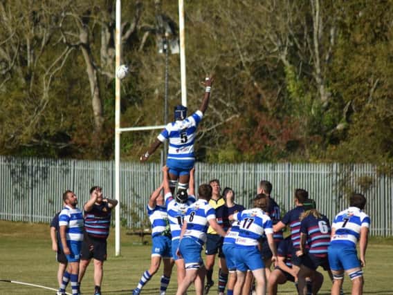 Calvin Crosby-Clarke winning the ball at a lineout close to the KCH line. Picture by Phil Begg