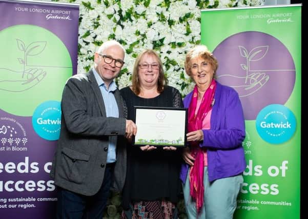 Sue Sula from Rustington collecting the award on behalf of the Brookside Memorial Garden Community Group at the South and South East in Bloom awards
