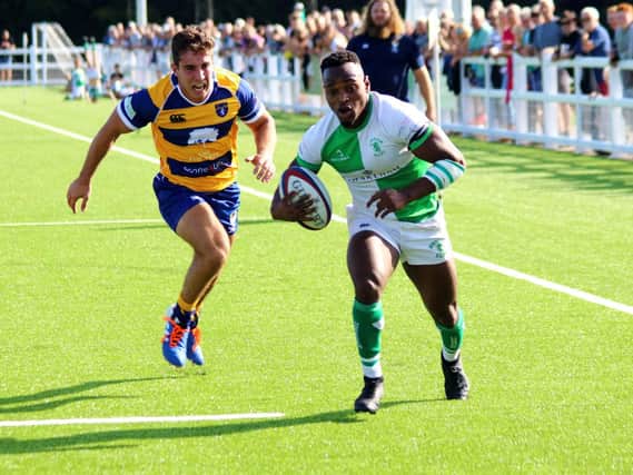 Horsham's Declan Nwachukwu makes a break for the try line in last week's victory over Beckenham. Picture courtesy of Richard Ordidge
