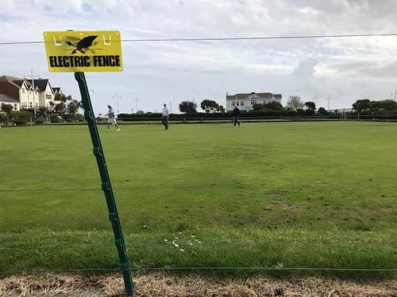 The electric fence around the green