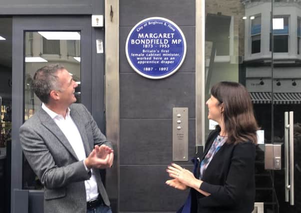 A blue plaque for Margaret Bondfield, the country's first female cabinet minister. Unveiled by Peter Kyle, Hove MP and Rachel Reeves, fellow Labour MP