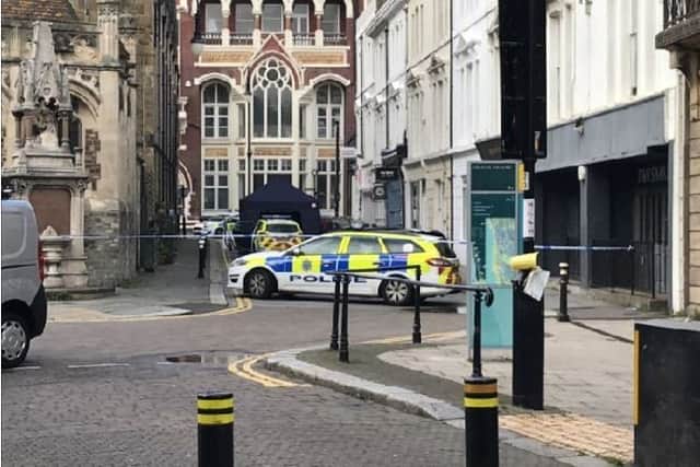 Two men have been jailed after another man was stabbed in Trinity Street in Hastings. Picture by Daniel Burton