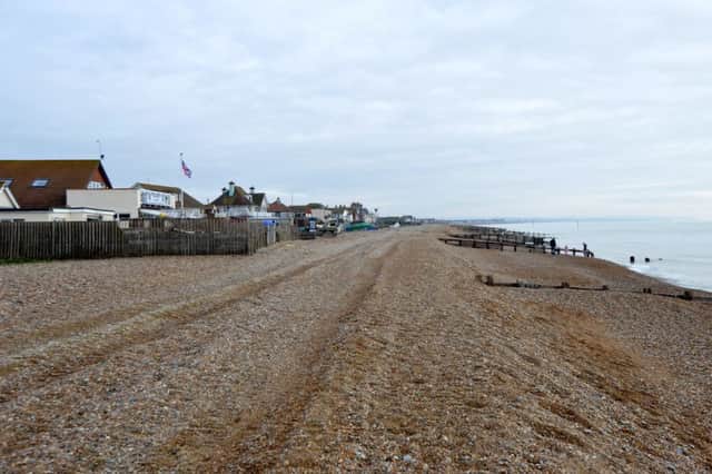 Pevensey Bay beach looking towards Bexhill and Hastings