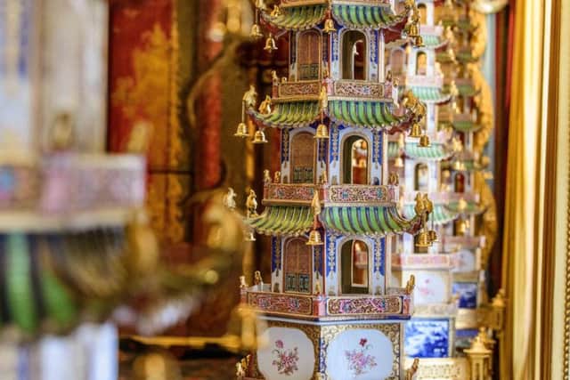 A close-up of the porcelain pagodas in the Royal Pavilion's music room. Photograph: Jim Holden