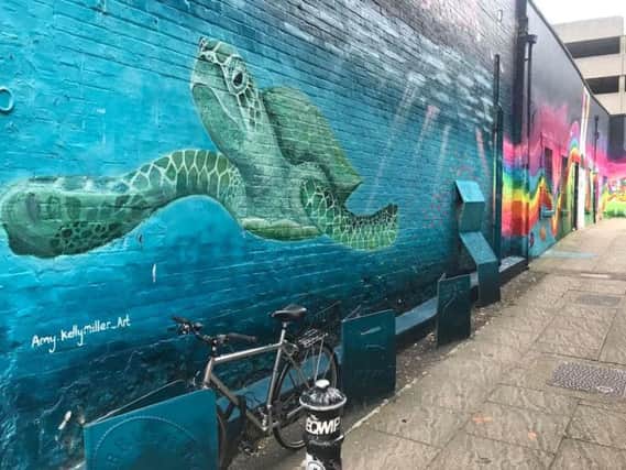 Amy's turtle mural outside Clarkes Art Shop, Bond Street (courtesy of Amy.kellymiller_art)