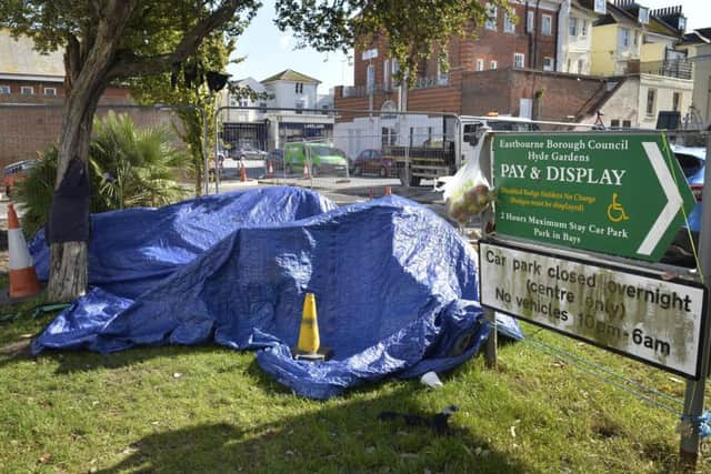 Homeless people have set up a campsite in Hyde Gardens, Eastbourne (Photo by Jon Rigby)