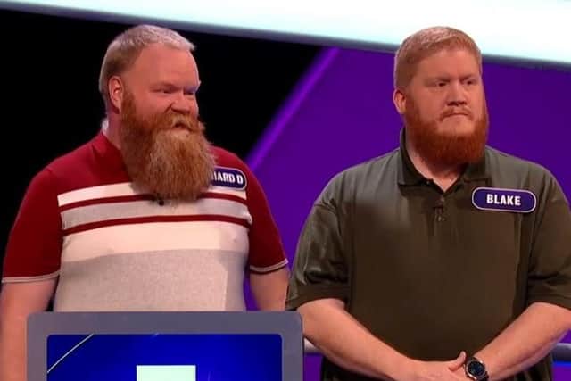 Richard and Blake Daniels-Britton on Pointless. Picture: BBC