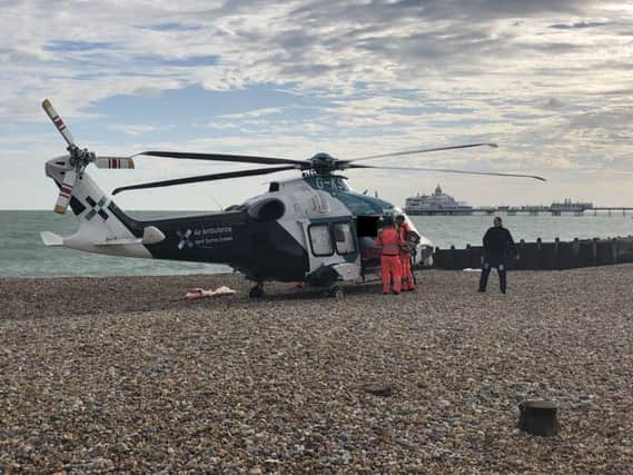 The air ambulance on Eastbourne seafront